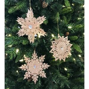 3 Snowflake Christmas Ornaments Pink Blush 6 in Unique Styles Bead Rhinestone